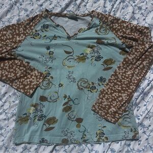 Columbia Floral Long Sleeve Top - Blue and Brown